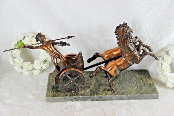 French Sculpture statue Gladiator roman chariot carriage horses marble base
