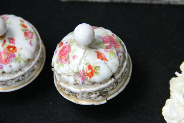 PAIR European marked porcelain Lidded Vases victorian scene floral