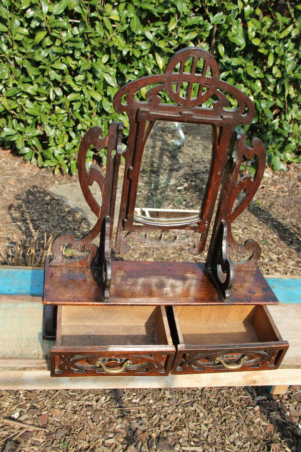 Art nouveau jugendstil German black forest wood carved vanity dresser mirror