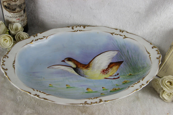 LArge French limoges marked porcelain bird pheasant tableware plate signed