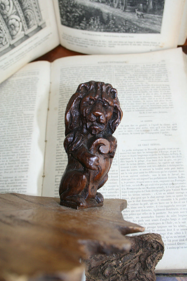 Black forest folk art Wood carved Book ends lions German 1900 antique