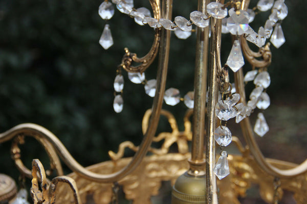 French Chandelier brass glass gothic dragon arms louis XVI decor  1960 n1