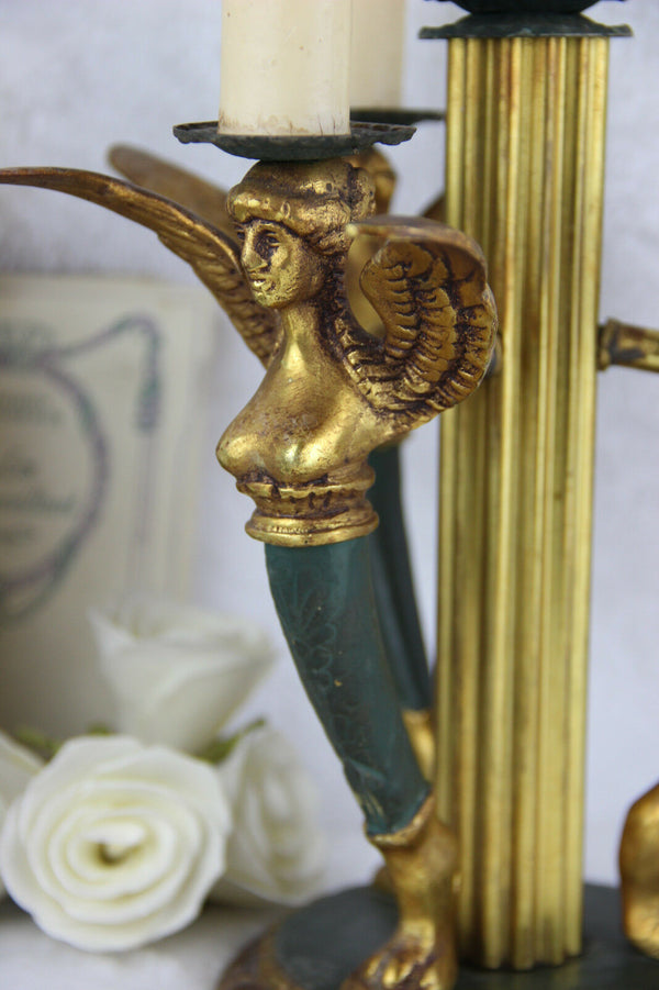 Antique French Napoleon III Bouillotte Table lamp caryatids Mermaids figurine