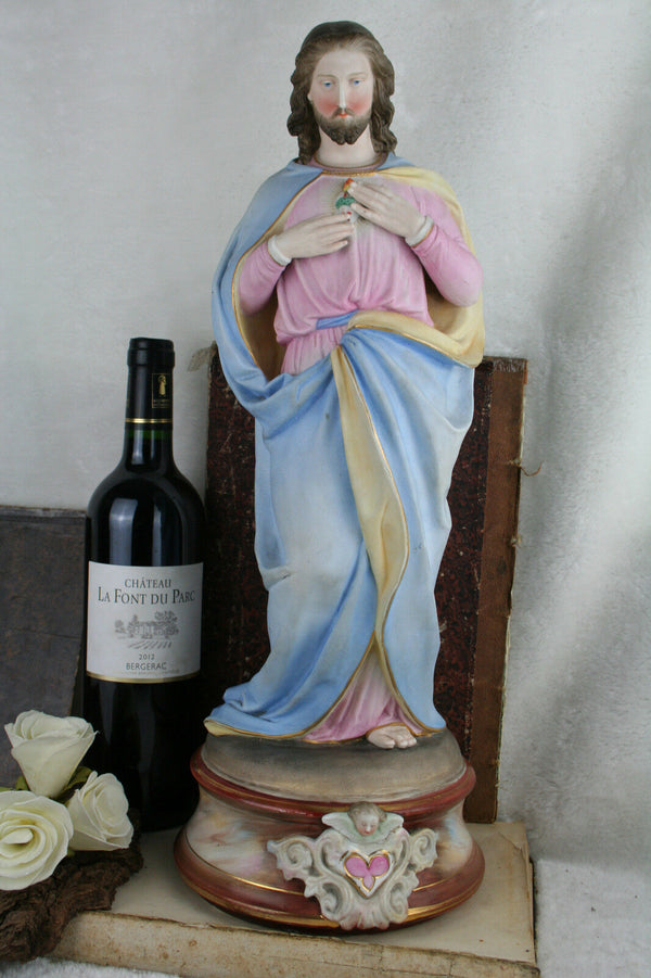 Antique Vieux andenne porcelain Belgian 1900 Sacred heart christ statue gorgeous