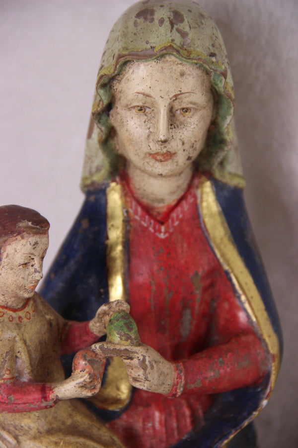 old European wood carved polychrome Madonna statue religious 1940's