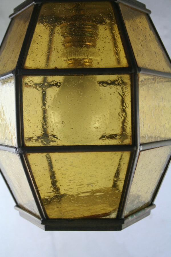 1930 ART DECO amber honeycomb coloured glass French pendant chandelier lamp
