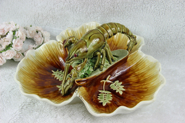 Rare Choisy le Roi marked barbotine majolica lobster centerpiece bowl tray