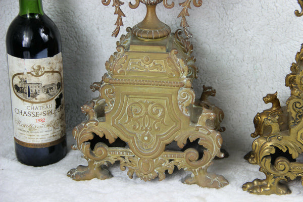 Antique PAIR Huge Bronze dragon gothic Candle holder candelabras lion paws