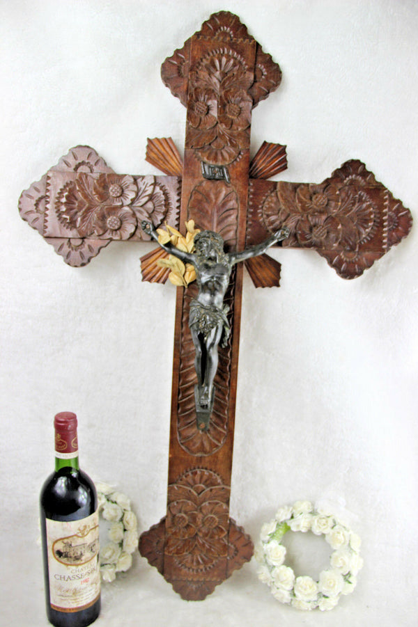XXL 33" Wood carved Religious altar church crucifix christ cross