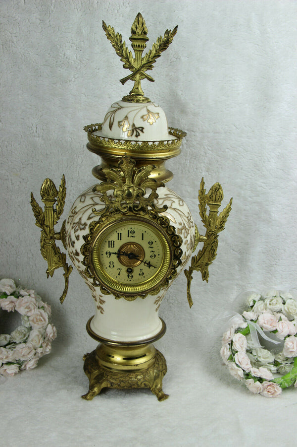 French antique Faience art nouveau mantel clock 1900