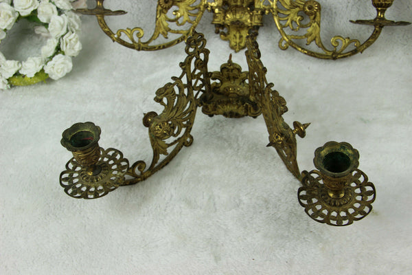 PAIR antique Gothic Dragon chimaera figurine piano sconces wall candle holders