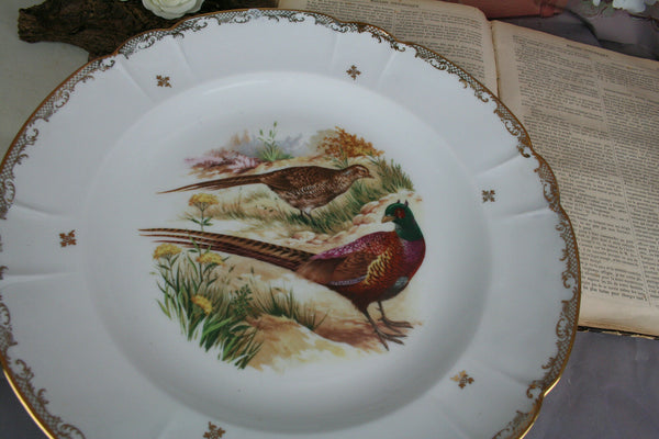 Vintage XL CHADELAUD LIMOGES porcelain marked plate pheasant hunting