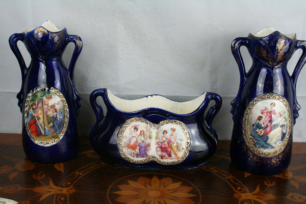 Josef STRNACT Austria Set Ceramic porcelain Vases Set Victorian Scenes