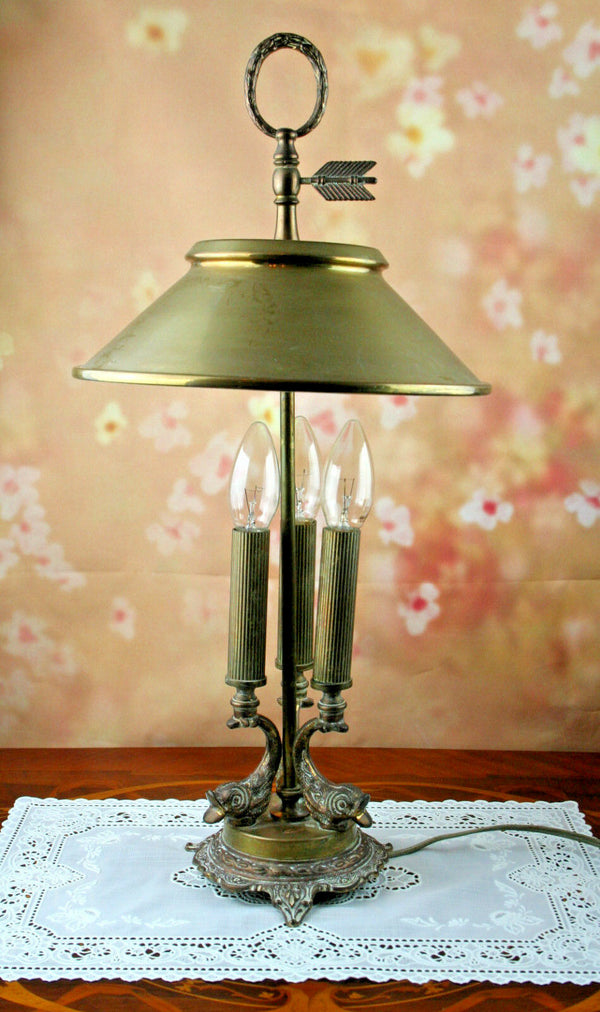 BOUILLOTTE Lamp Empire France Copper 3 lights 3 fish copper shade rare