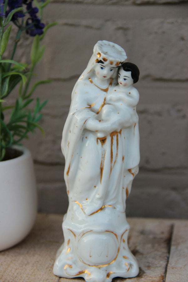 Antique French vieux old porcelain madonna figurine