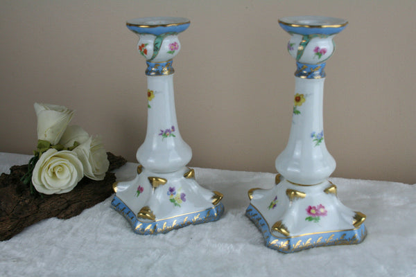Cute pair French vintage limoges marked porcelain candle holders 1950's