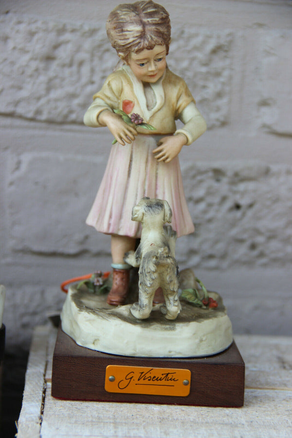 gianni visentin capodimonte marked pair figurine statue boy girl with dog marked