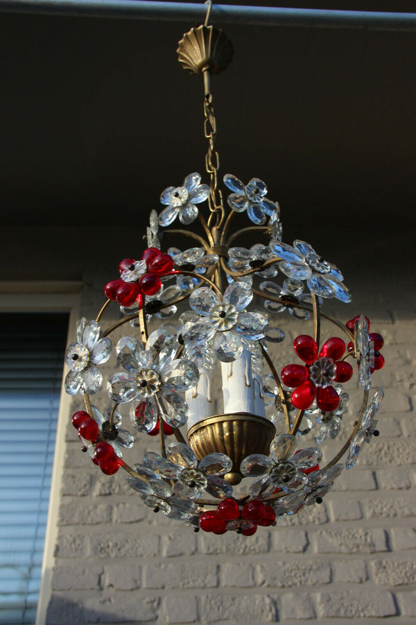 Top Vintage 1970 GLass Daisy flower glass Ball red clear Attr Maison Bagues