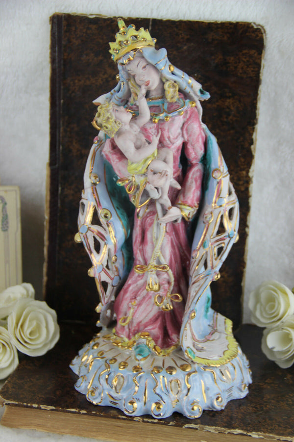 Rare Italian Terra cotta polychrome rococo Florence Madonna statue sculpture