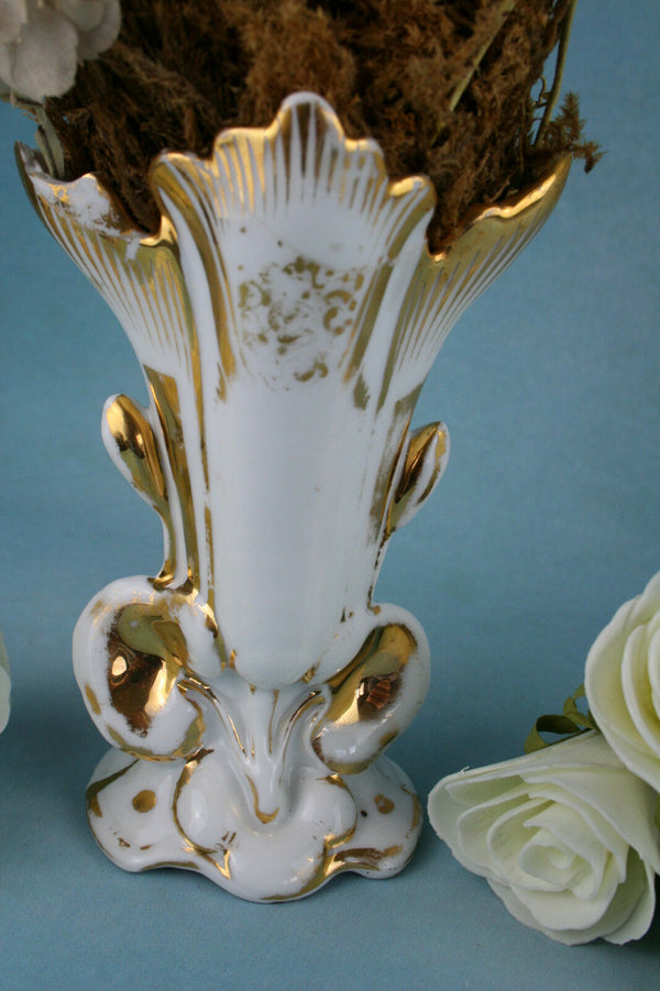 VIEUX OLD PARIS vase with artsilk flowers French Victorian manner