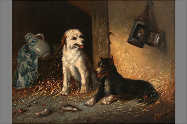 Topwork Vincent de VOS Belgian listed artist oil panel dogs mice animals