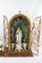 Antique 1925 old paris madonna porcelain in shrine chapel matching vases silk fl