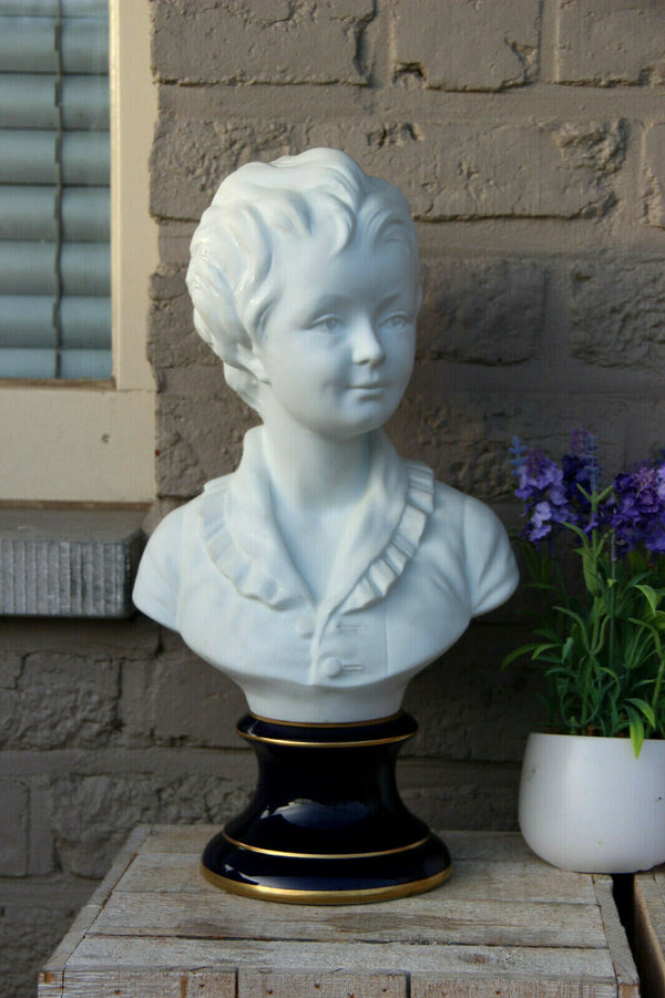 XL French Tharaud Limoges marked bisque porcelain buste houdon child