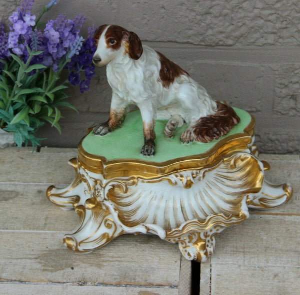 Antique french vieux paris porcelain hidden inkwell dog figurine lid rare 19thc