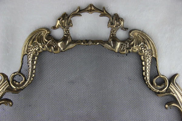 Gorgeous Gothic Dragon griffin castle French 1960 Fireplace screen brass