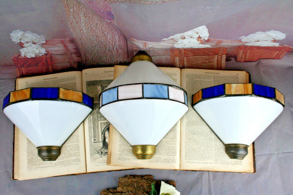 Set of 3 Art deco 1970's Metal plexiglass Coloured Sconces wall lights French