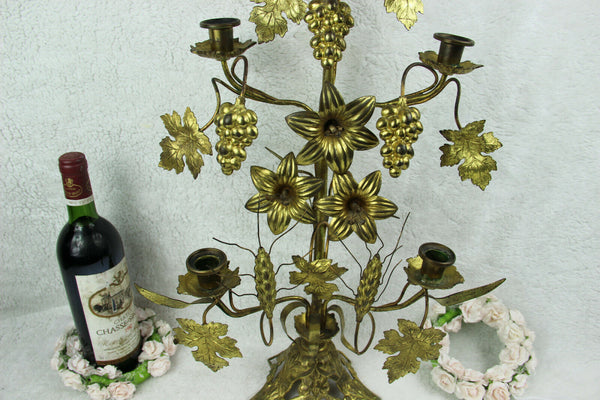 Antique XL church brass Candle holder candlestick 5 arms floral decor