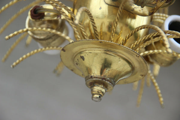 Mid century 1960 brass metal  maison jansen era palm tree chandelier pendant n2