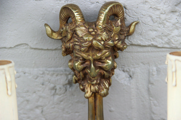 SET 4 Antique Bronze Devil satyr head wall lights sconces French gothic castle