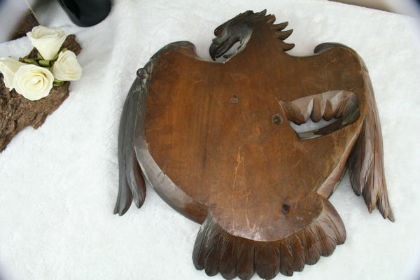 Antique Swiss 1910 Blackforest hand wood carved Eagle wall Mirror rare