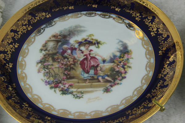 Set 6 French Limoges marked porcelain romantic scene plates