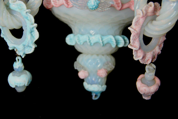 PAIR Murano hand blown glass Venetian wall lights sconces 1970 multi pink blue