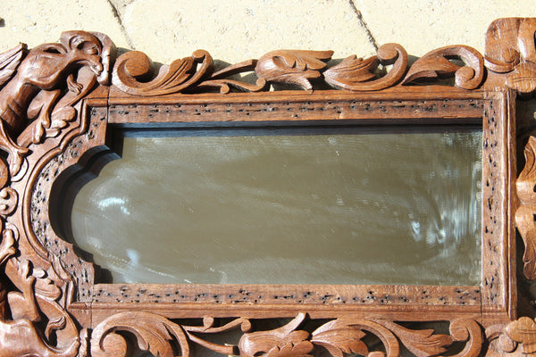 Rare antique 1920 wood carved Dragons gothic Griffin Wall mirror