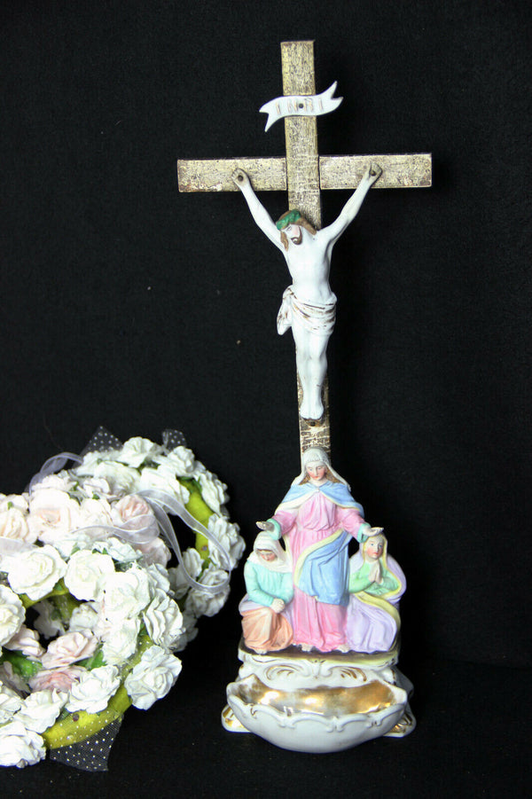 Antique French 19thC vieux paris porcelain Maria Magdalena crucifix religious