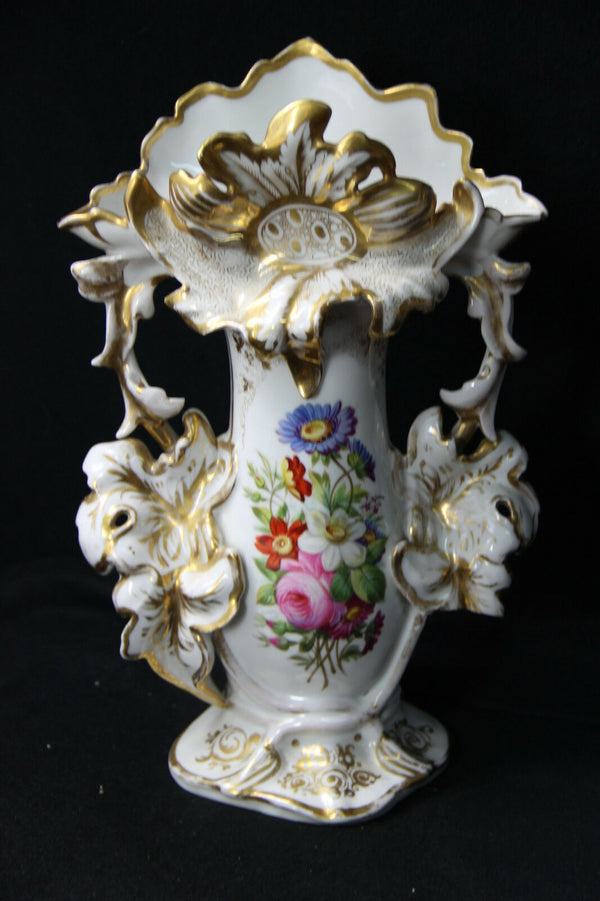 Antique vieux paris old porcelain Vase hand paint floral decor