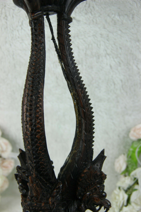 Antique Balinese wood carved dragon god naga figurines lamp