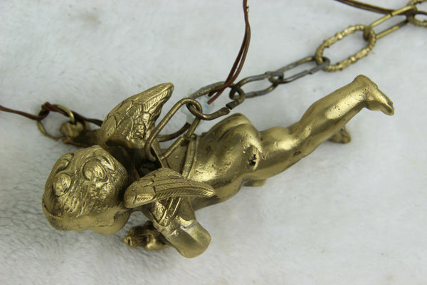 French antique putti angel figurine pendant chandelier lamp