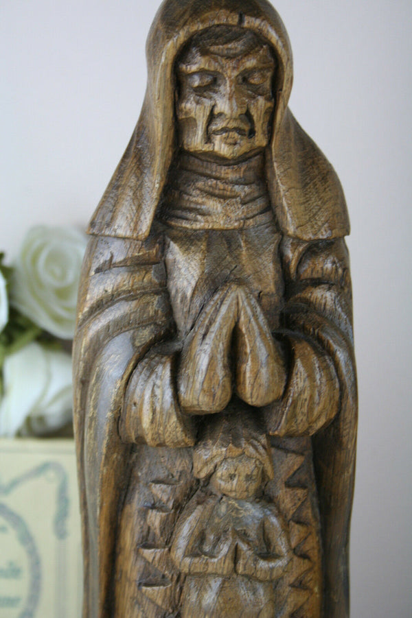 Antique Religious Figurine wood carved Madonna mary child statue rare unusual