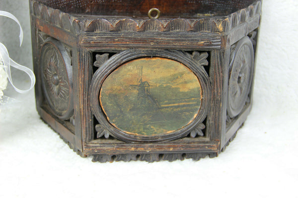 Antique German black forest wood carved box 1910 Mill portrait