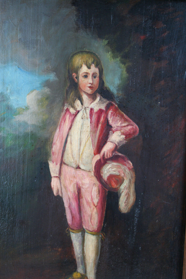 French OIL on  Panel Painting Boy Victorian signed monogram 19th c
