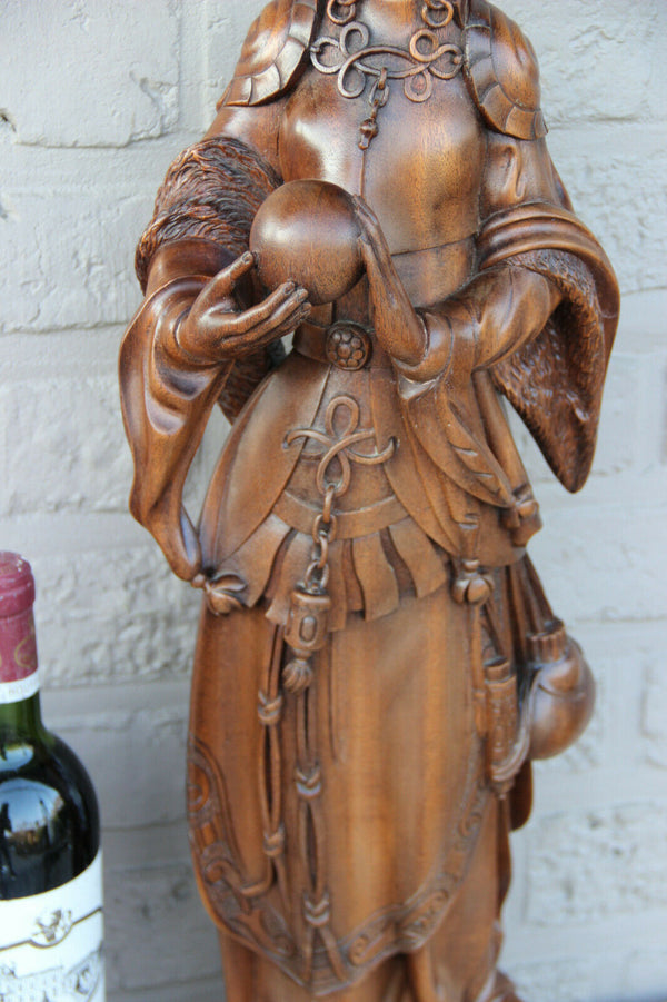 Antique XL Flemish wood carved statue Religious mary Burgundy signed artist