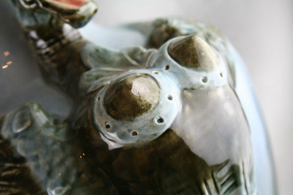 XL unusual PAIR French BARBOTINE majolica Art nouveau 1900 Dragon Vases marked