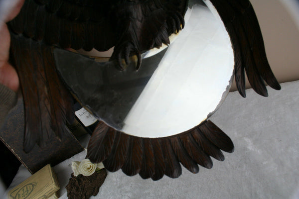 Antique Swiss 1910 Blackforest hand wood carved Eagle wall Mirror rare