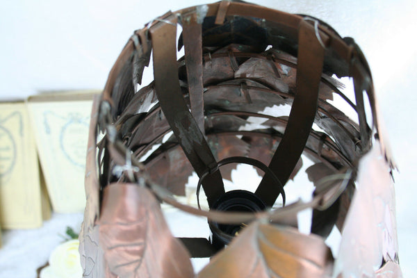 Handmade  signed  Copper  leaves desk table lamp attr maison jansen paris