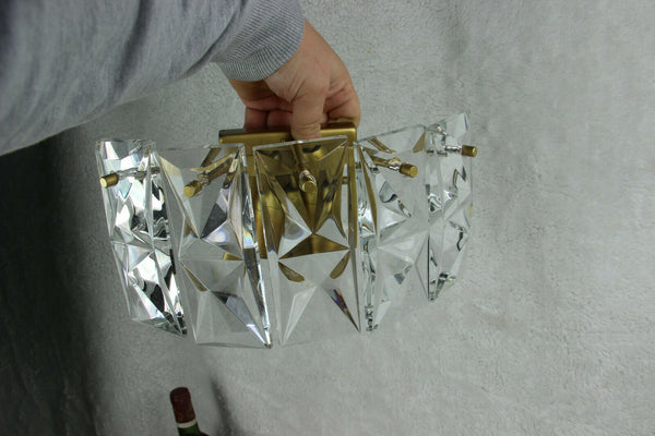 PAIR KINKELDEY faceted glass crystal cut 5 disc Sconces wall lights mid century