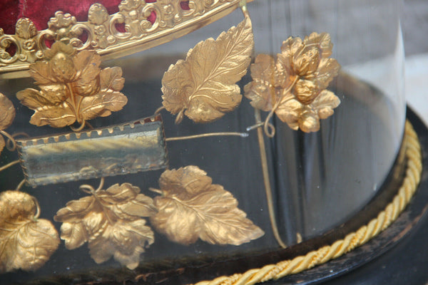 Antique Victorian Bridal wedding dome Globe Glass velvet